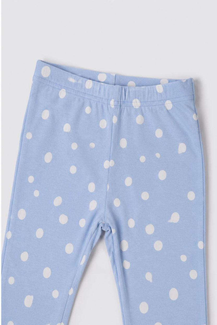 Girls Flared Light Blue Polka Dot Printed Legging - Image 5