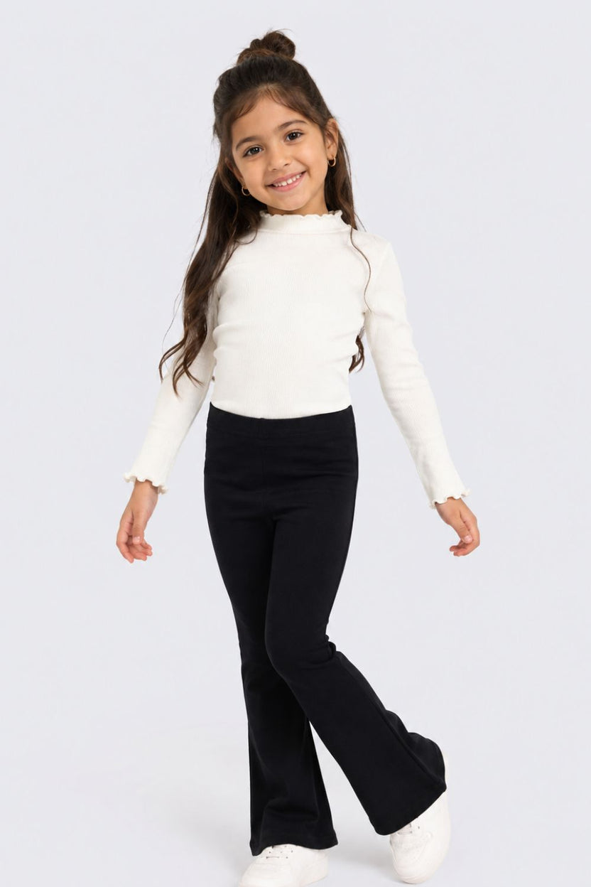 Girls Flared Black Solid Leggings - Image 1