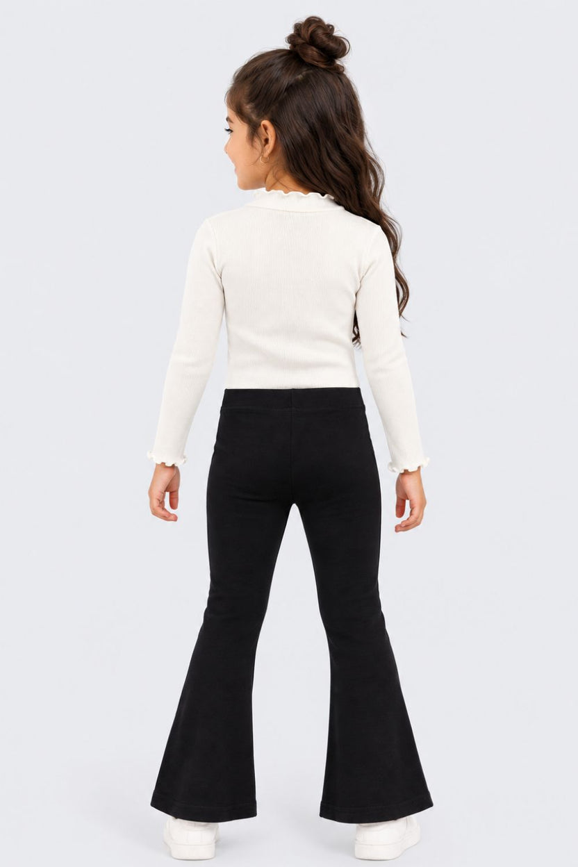 Girls Flared Black Solid Leggings - Image 4