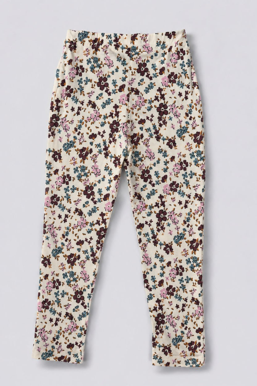 Girls Regular Fit Off White Floral Leggings - Image 3