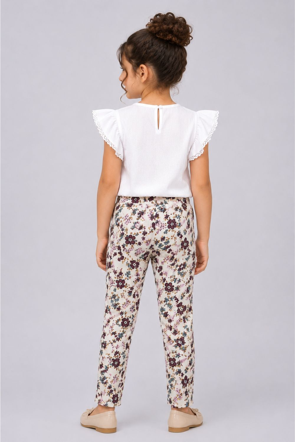 Girls Regular Fit Off White Floral Leggings - Image 4