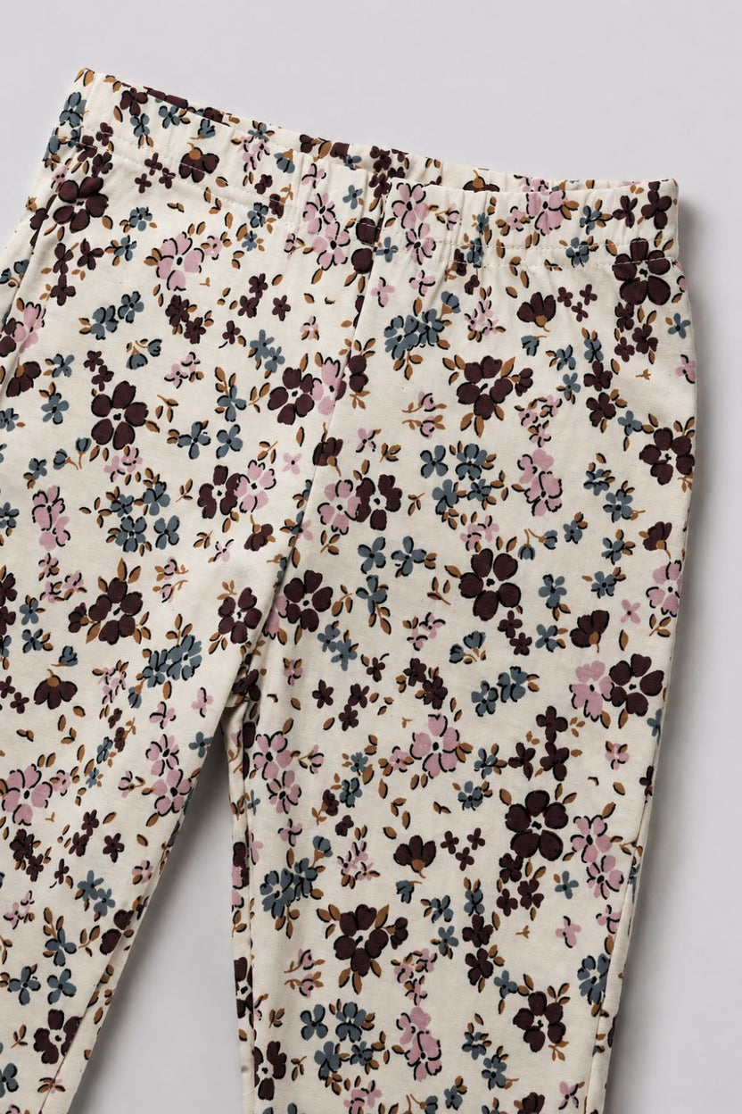 Girls Regular Fit Off White Floral Leggings - Image 6