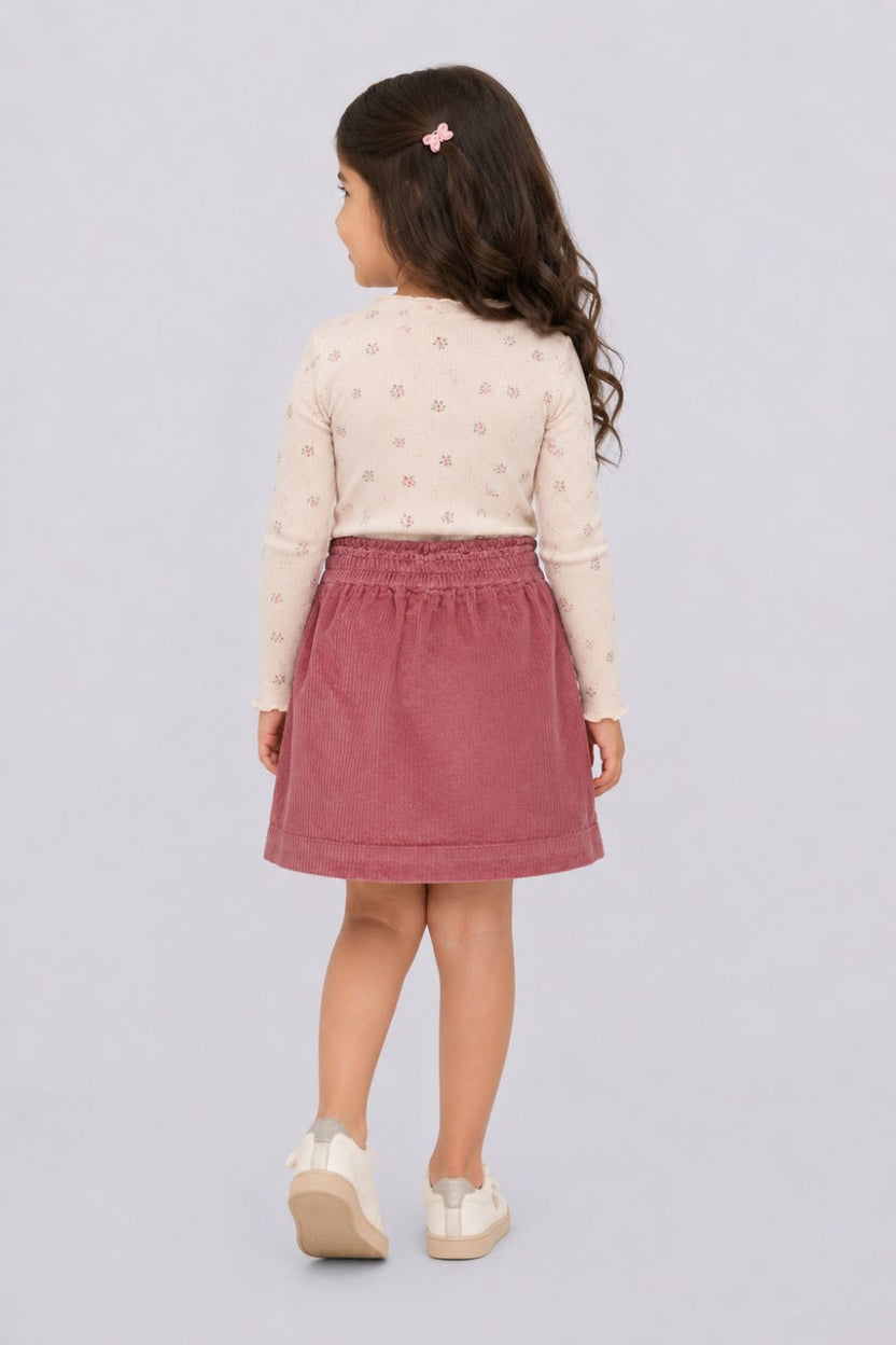 Girls Regular Fit Pink Courdroy Skirt - Image 4