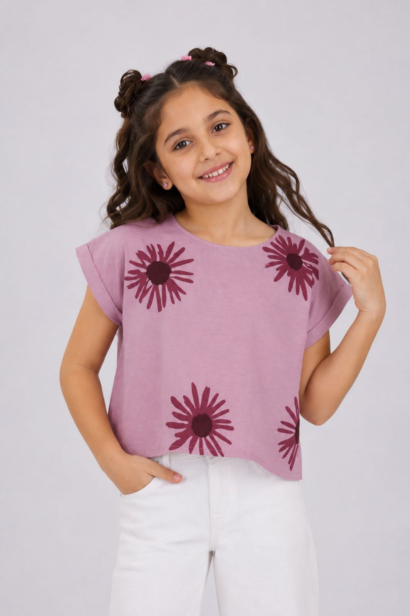 Girls Boxy Pink Floral Top - Image 1