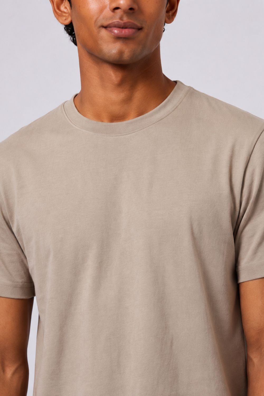 Mens Regular Fit Beige Solid T-Shirt - Image 9
