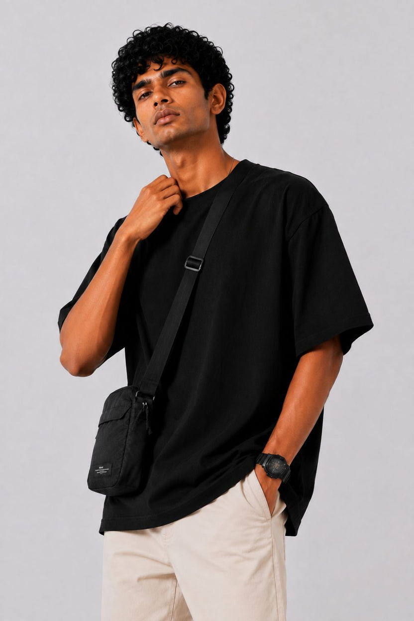 Mens Oversized Fit Black Solid T-Shirt - Image 1