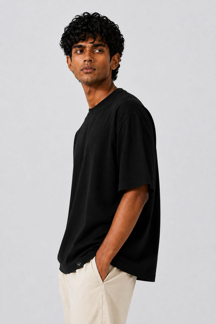 Mens Oversized Fit Black Solid T-Shirt - Image 4