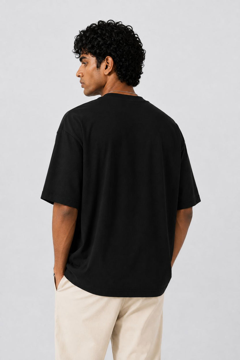 Mens Oversized Fit Black Solid T-Shirt - Image 5