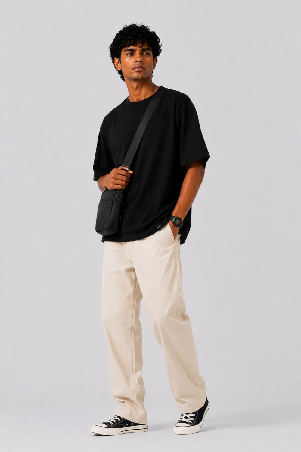 Mens Oversized Fit Black Solid T-Shirt - Image 6