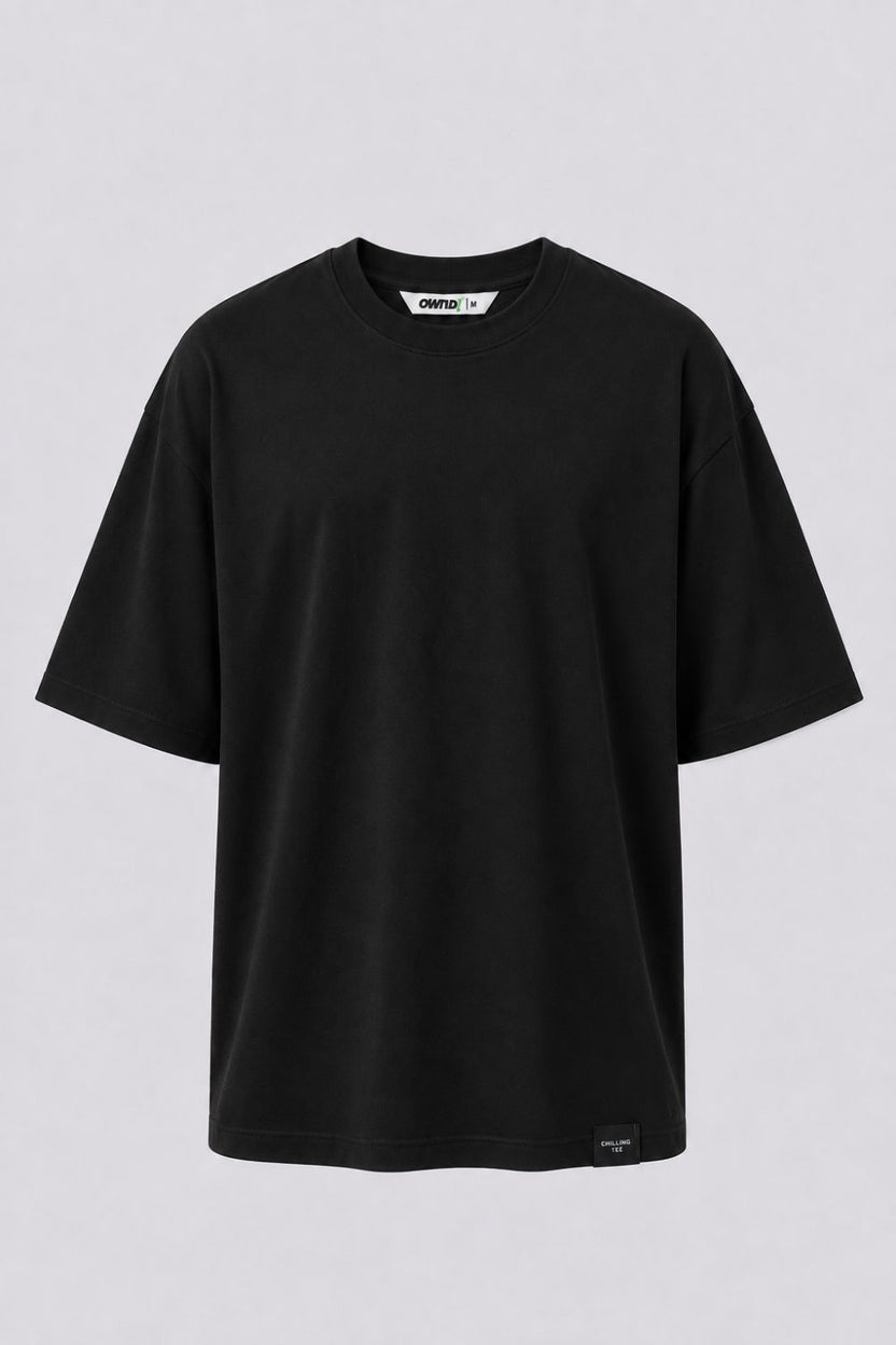 Mens Oversized Fit Black Solid T-Shirt - Image 7