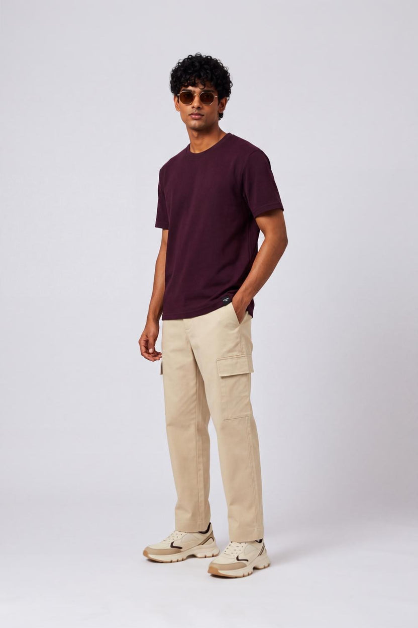 Mens Regular Fit Wine Solid T-Shirt - Image 2