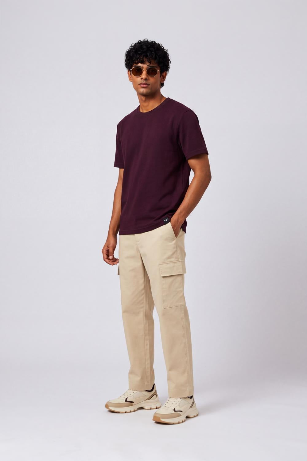 Mens Regular Fit Wine Solid T-Shirt - Image 2
