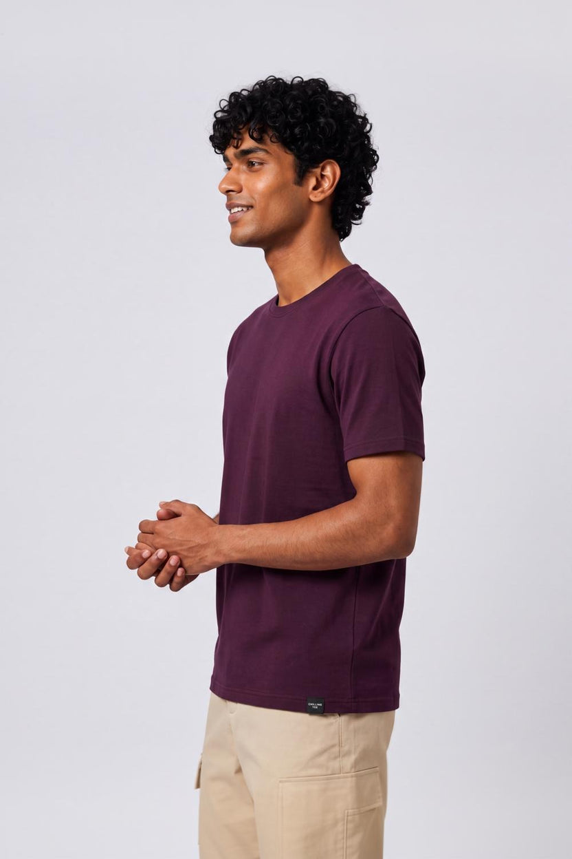 Mens Regular Fit Wine Solid T-Shirt - Image 4