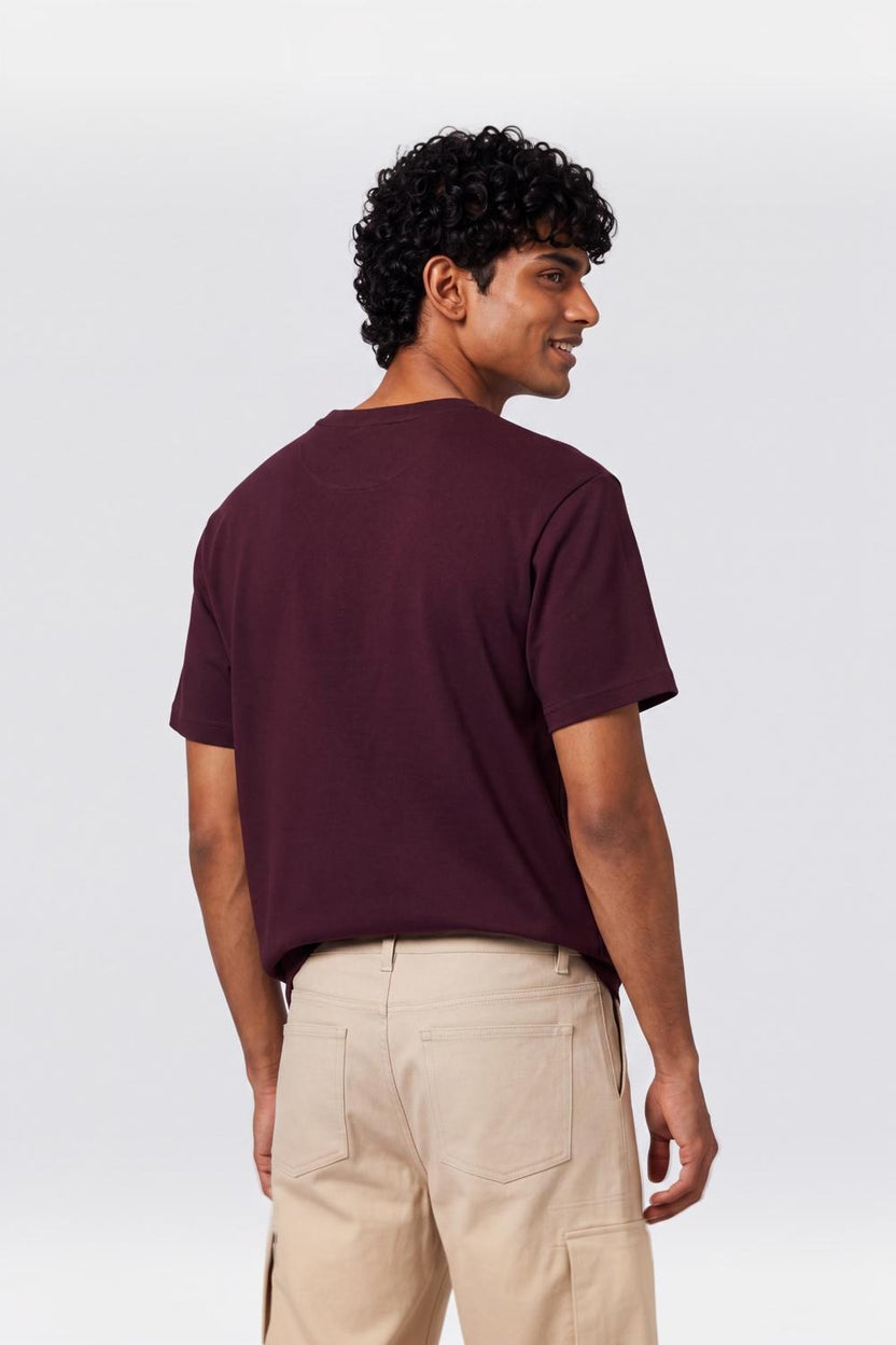 Mens Regular Fit Wine Solid T-Shirt - Image 5