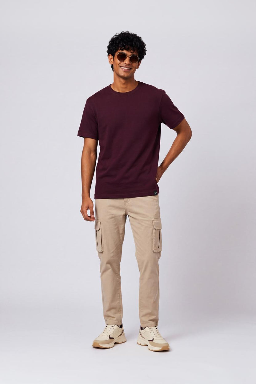 Mens Regular Fit Wine Solid T-Shirt - Image 6