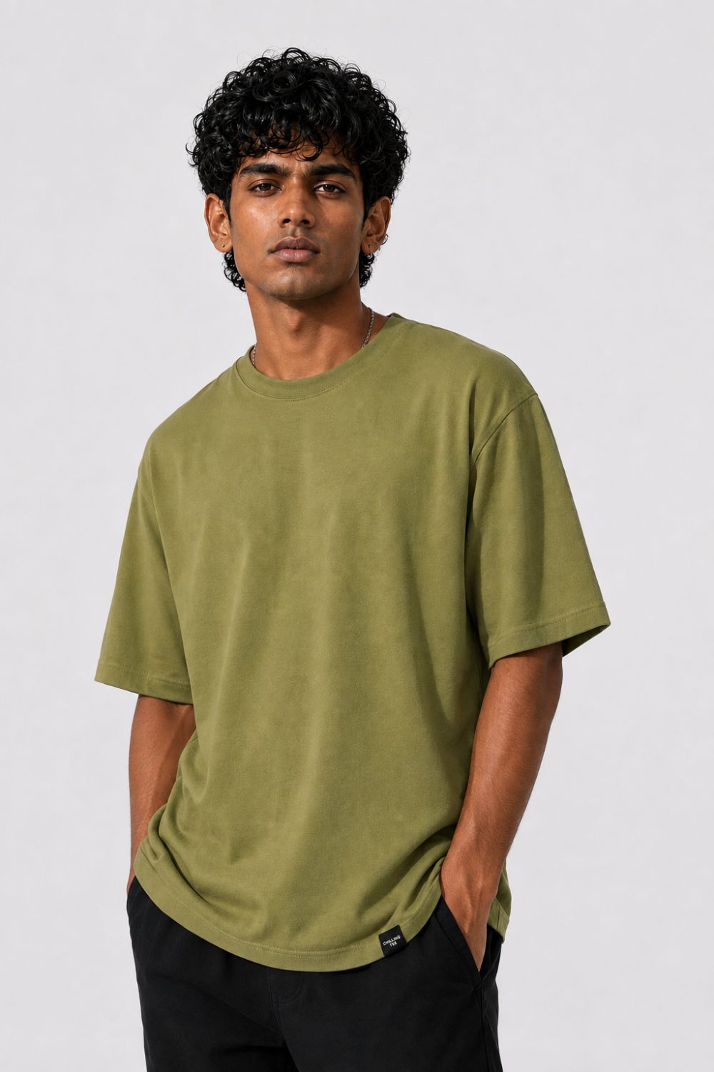 Mens Regular Fit Olive Solid T-Shirt - Image 2