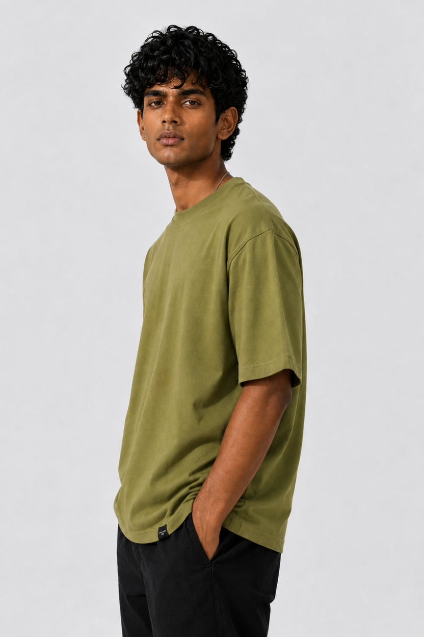 Mens Regular Fit Olive Solid T-Shirt - Image 4