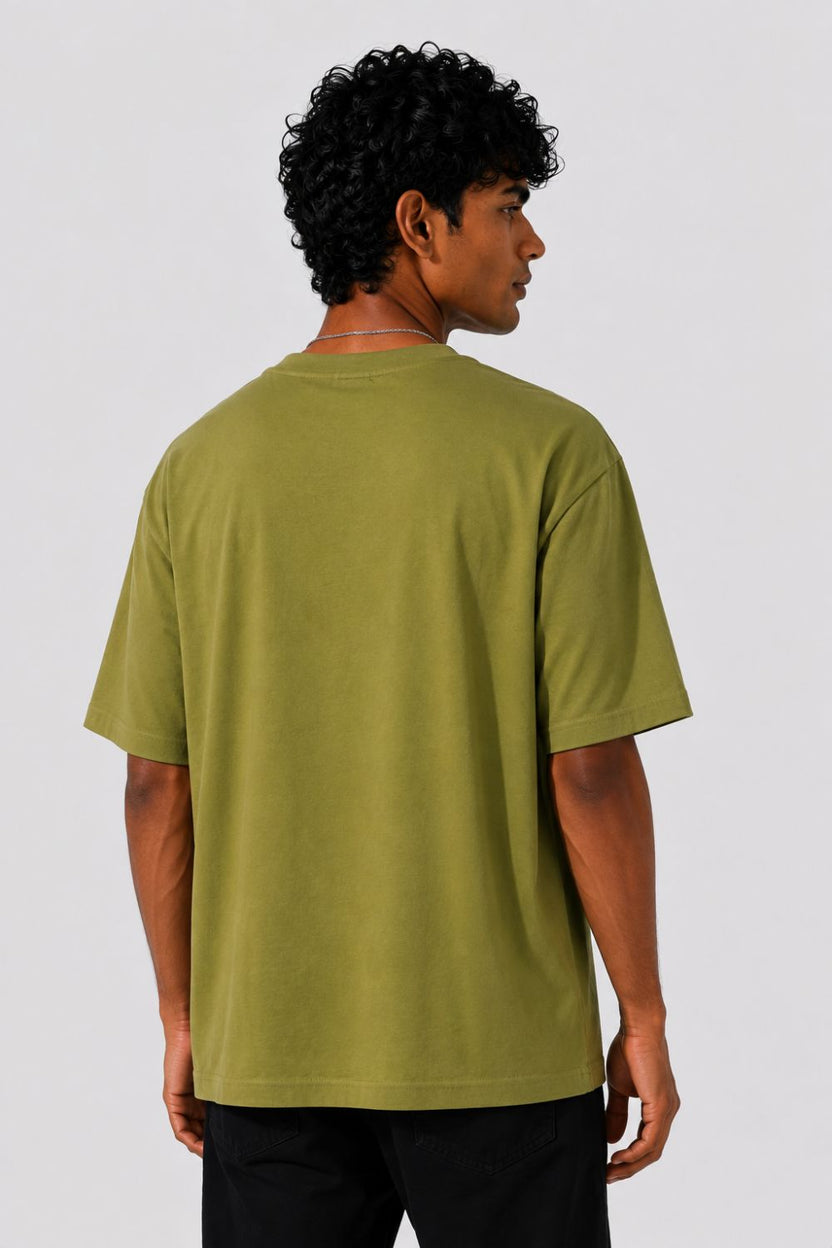 Mens Regular Fit Olive Solid T-Shirt - Image 5