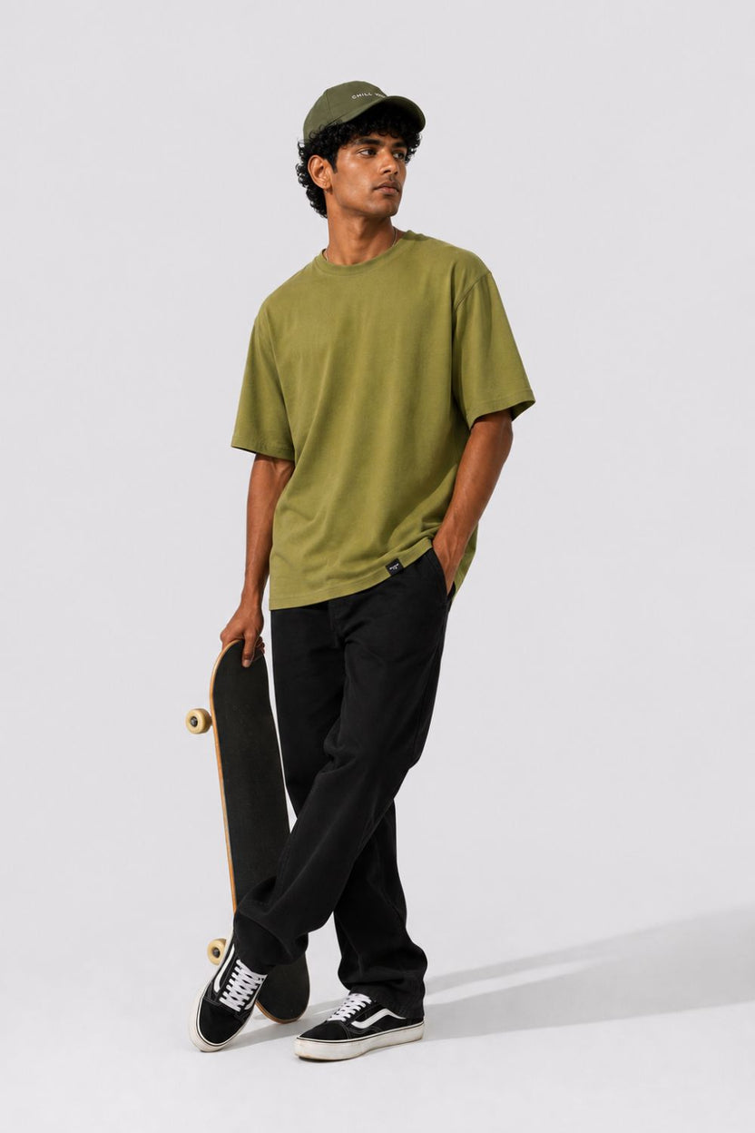Mens Regular Fit Olive Solid T-Shirt - Image 6