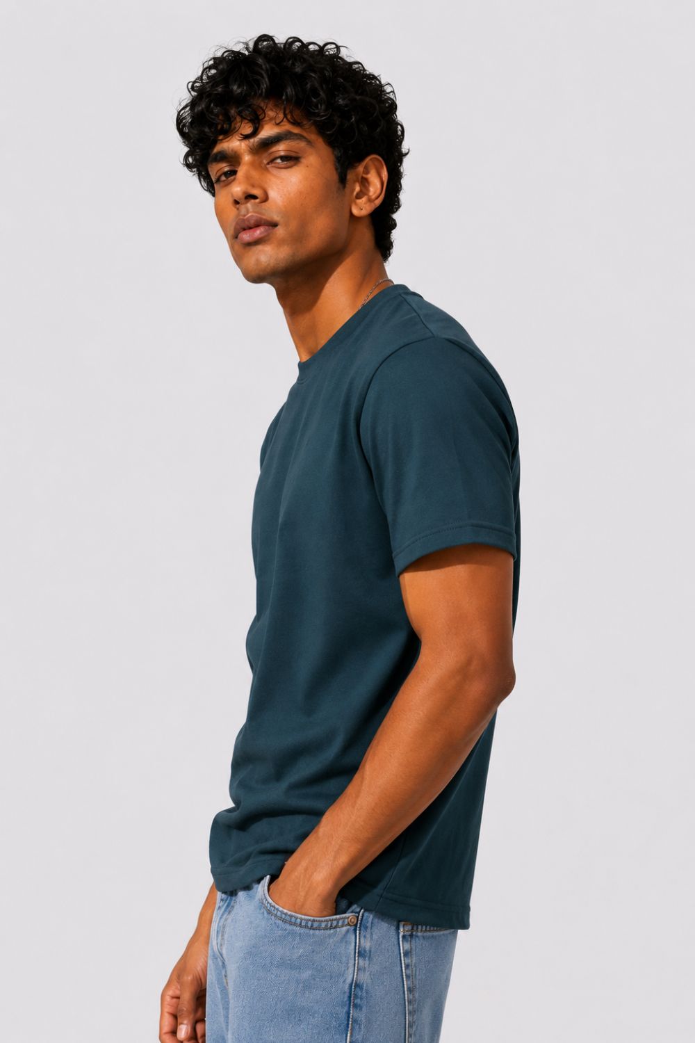 Mens Regular Fit Teal Solid T-Shirt - Image 4