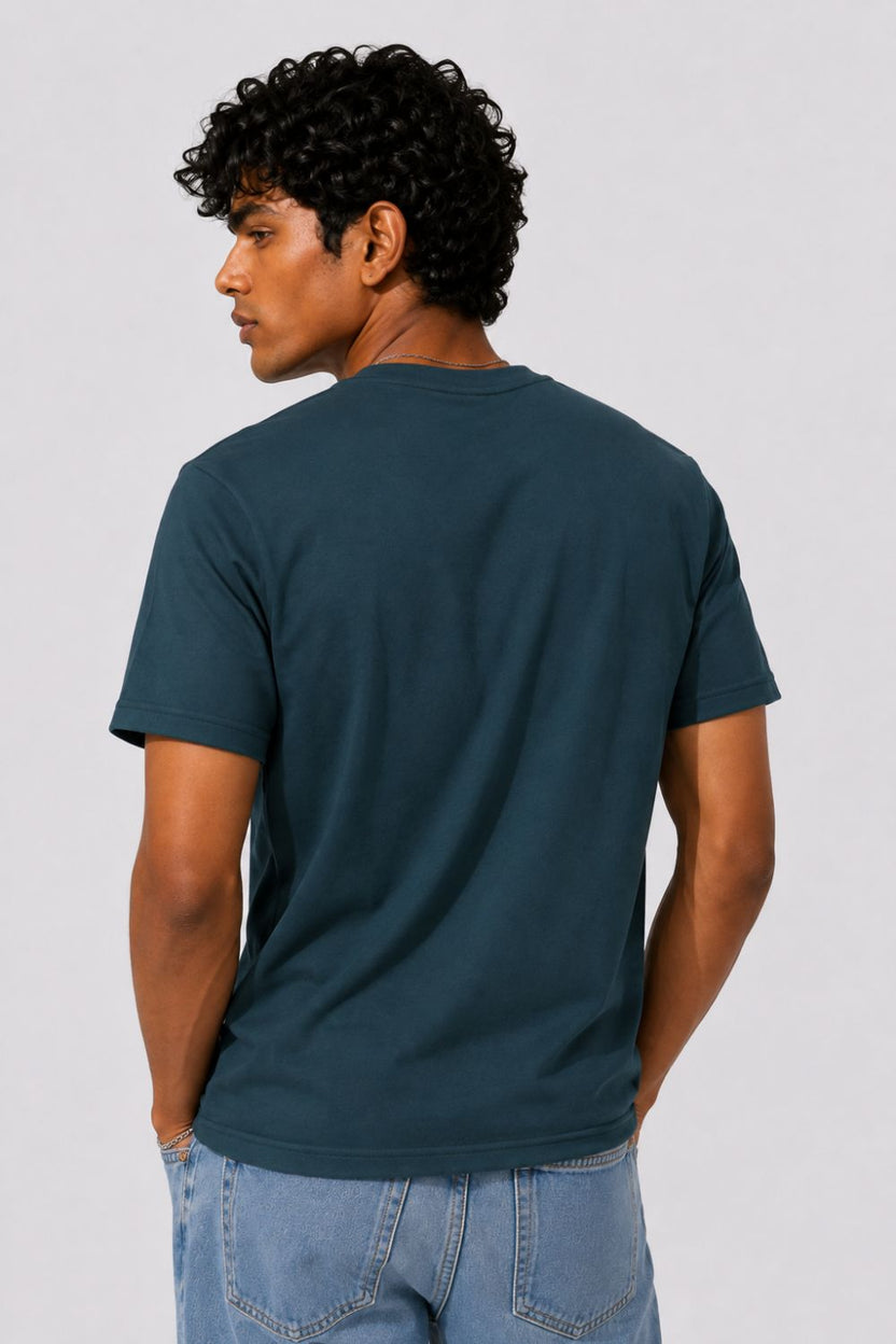 Mens Regular Fit Teal Solid T-Shirt - Image 5