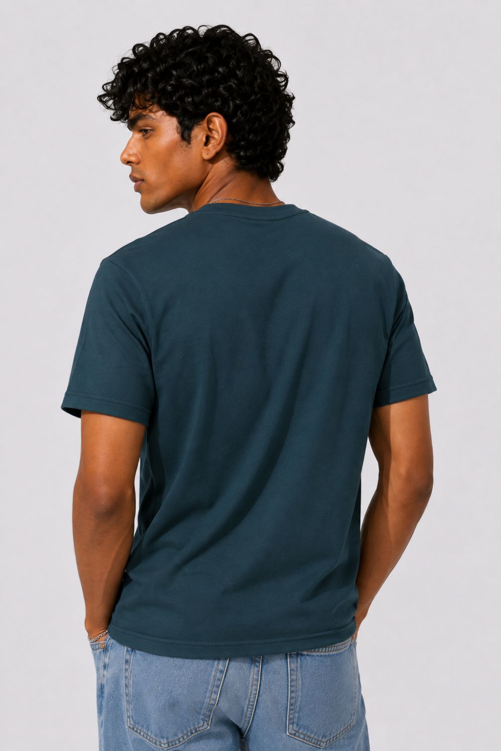Mens Regular Fit Teal Solid T-Shirt - Image 5