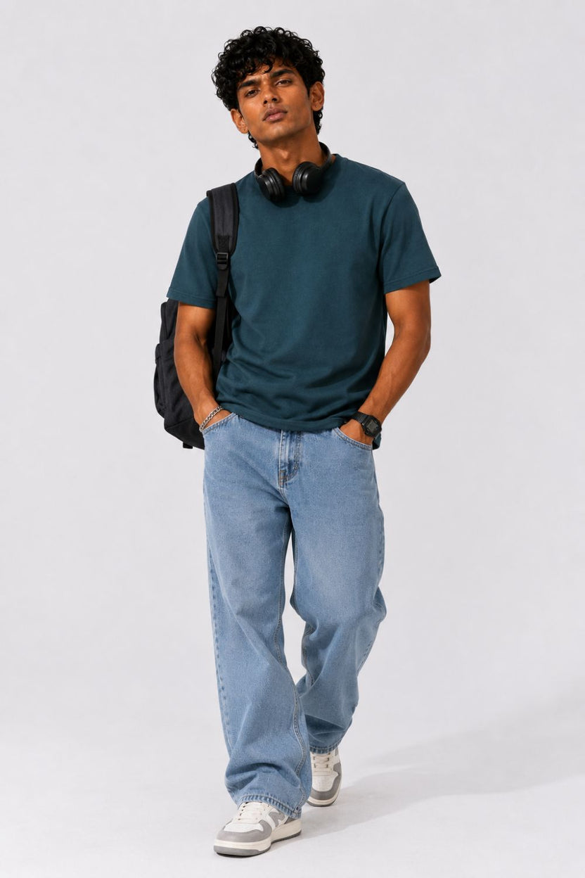 Mens Regular Fit Teal Solid T-Shirt - Image 6