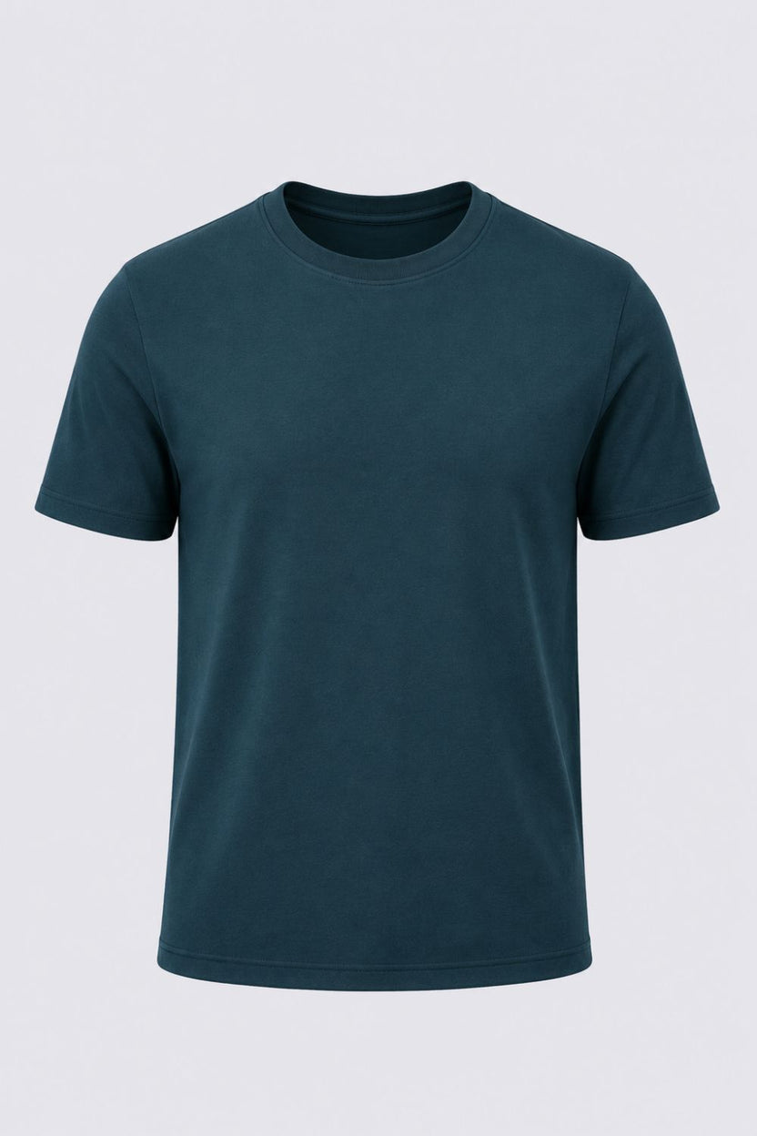 Mens Regular Fit Teal Solid T-Shirt - Image 7