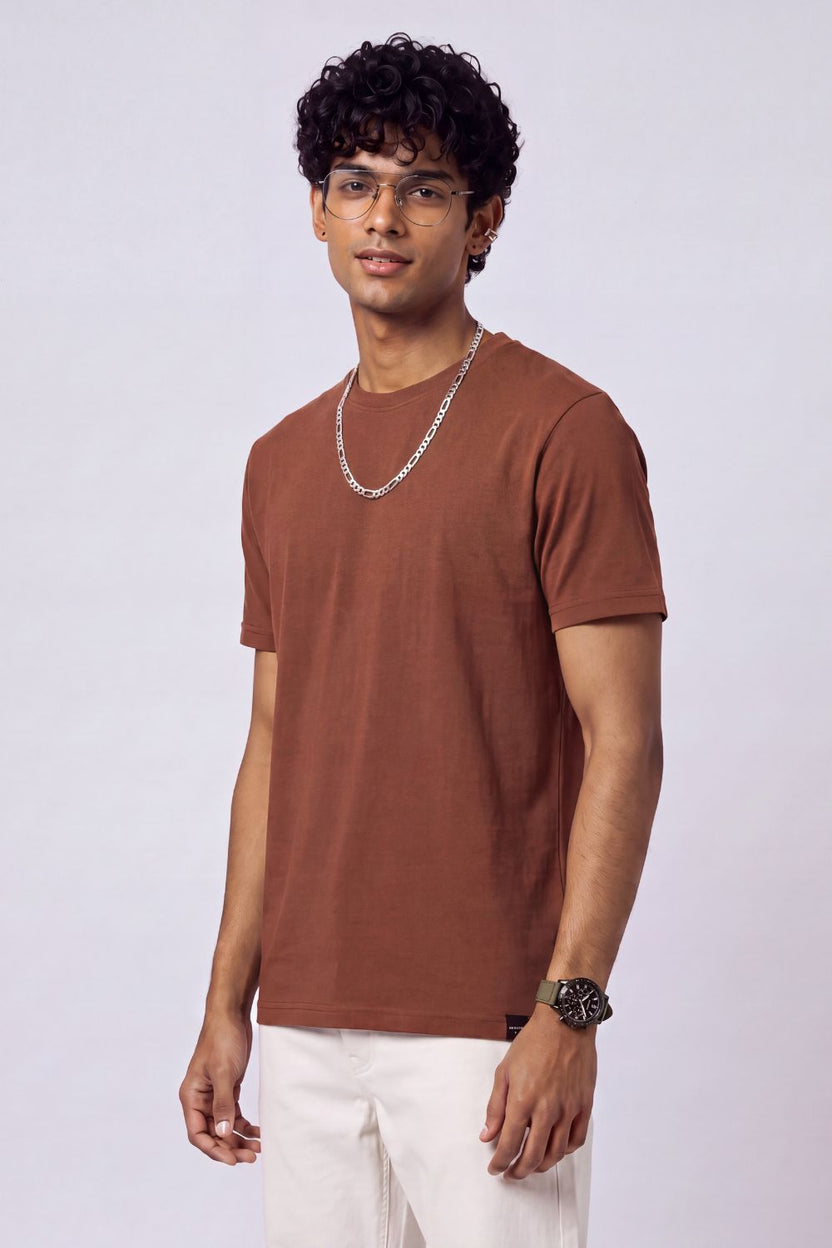 Mens Regular Fit Rust Solid  T-Shirt - Image 1