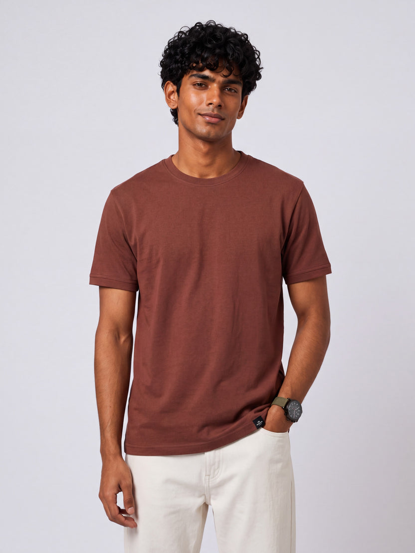 Mens Regular Fit Rust Solid  T-Shirt - Image 2