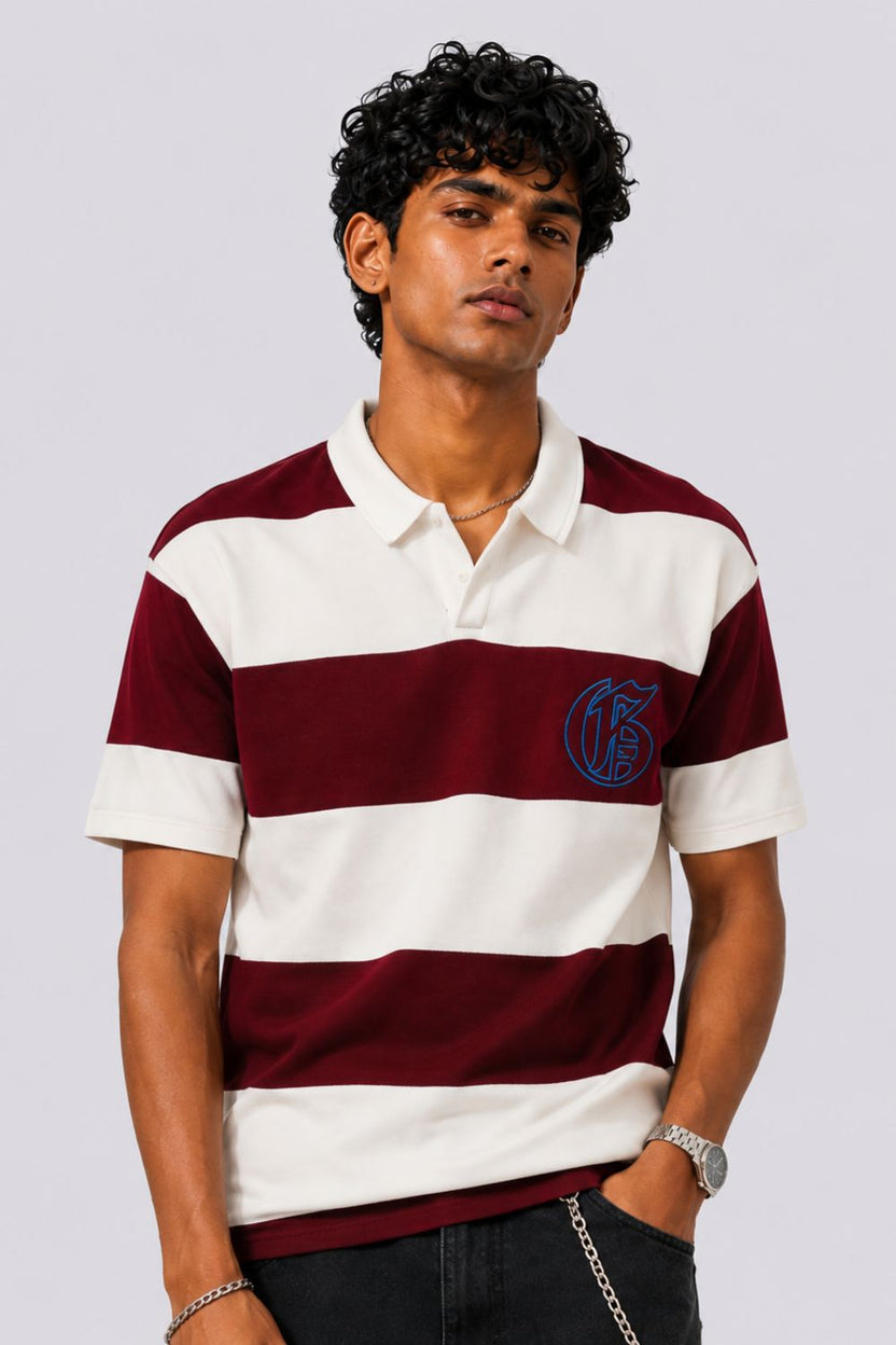 Mens Regular Fit Red Striped Polos T-Shirt - Image 1