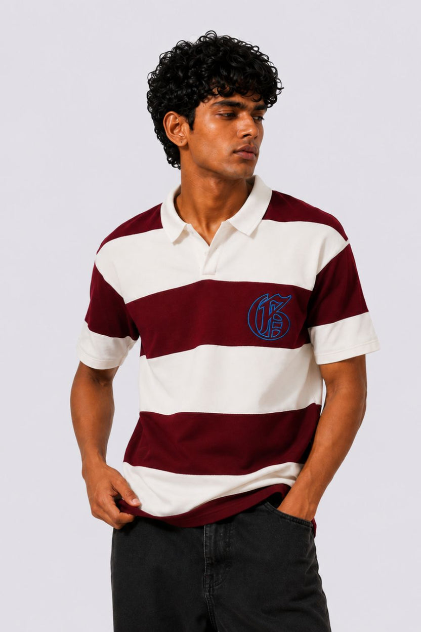 Mens Regular Fit Red Striped Polos T-Shirt - Image 2