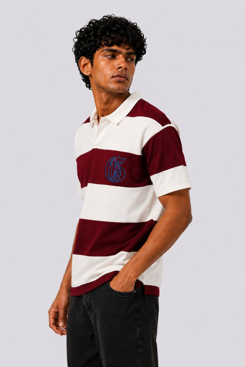Mens Regular Fit Red Striped Polos T-Shirt - Image 4