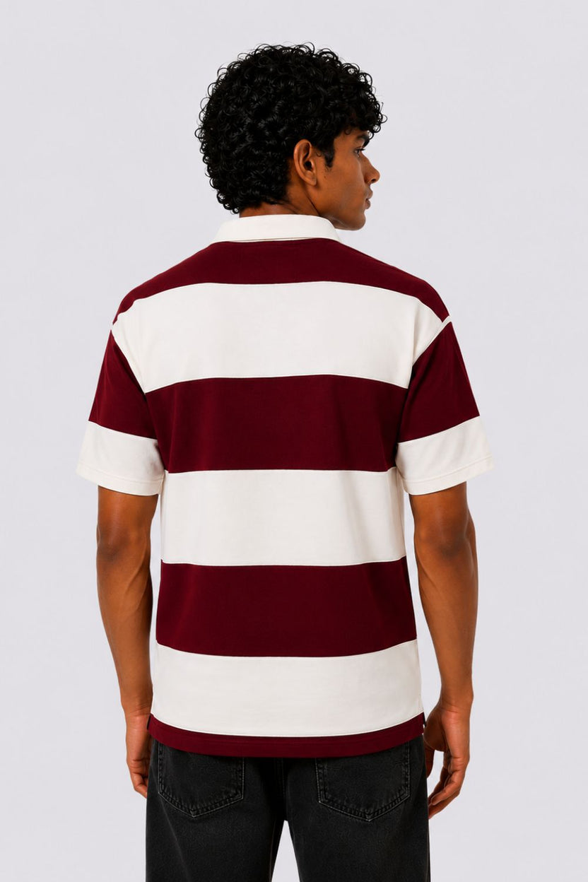 Mens Regular Fit Red Striped Polos T-Shirt - Image 5