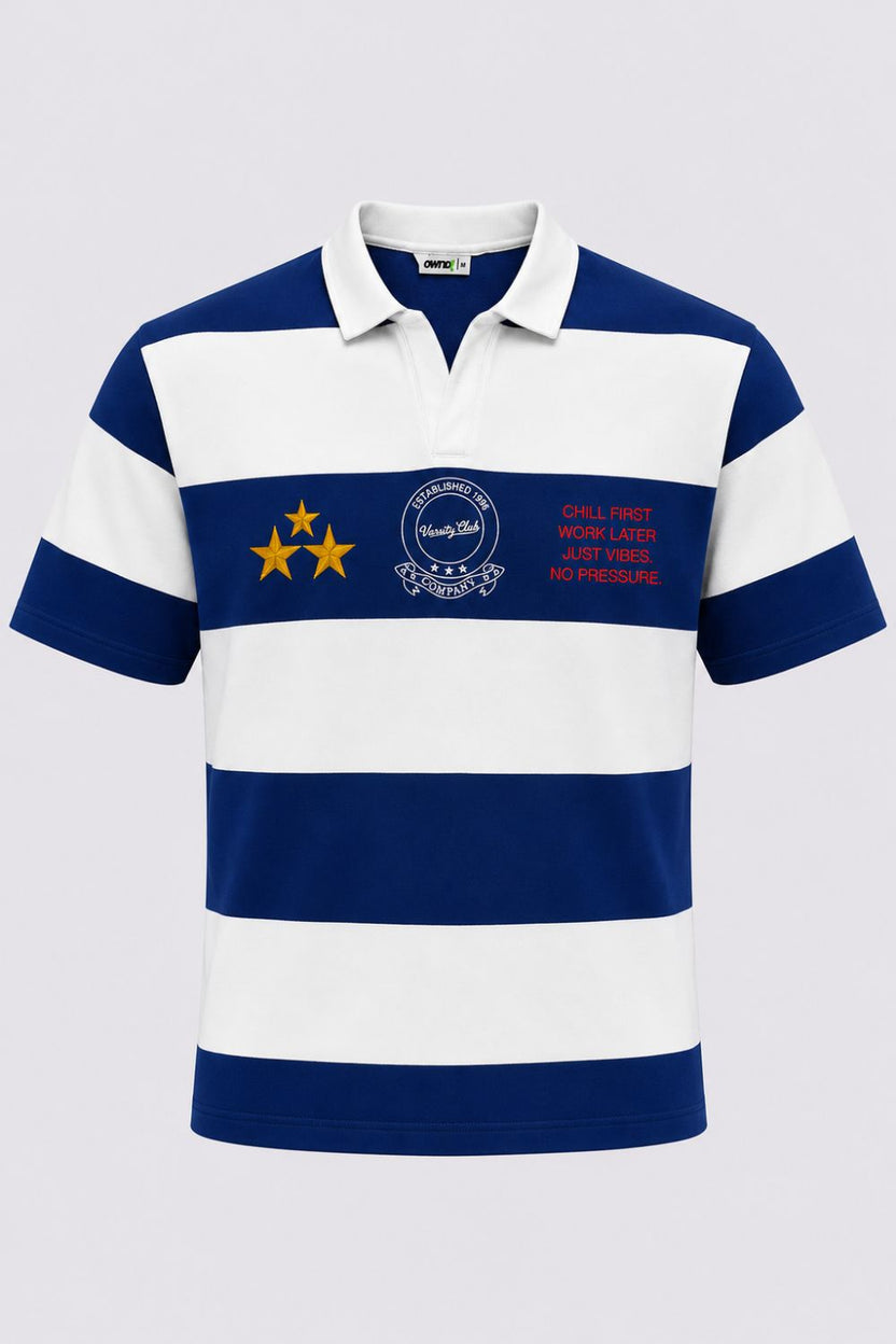 Mens Relaxed Fit Blue Striped Polos T-Shirt - Image 7