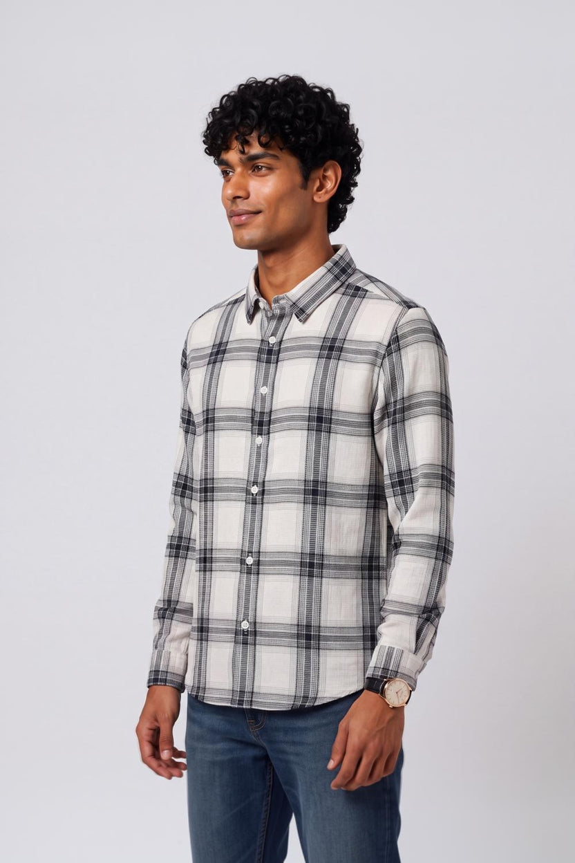 Mens Regular Fit White Checked Casual Shirt - Image 4