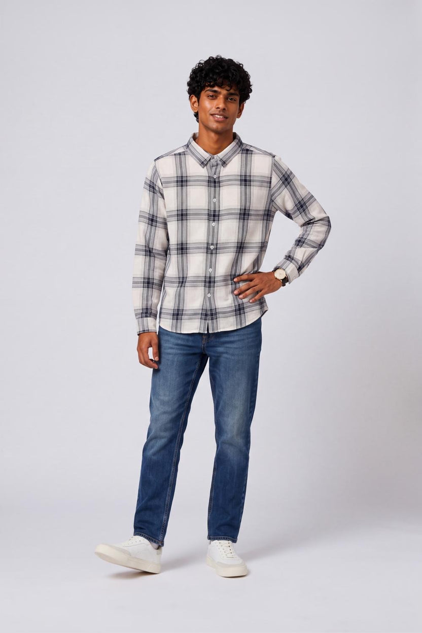 Mens Regular Fit White Checked Casual Shirt - Image 6