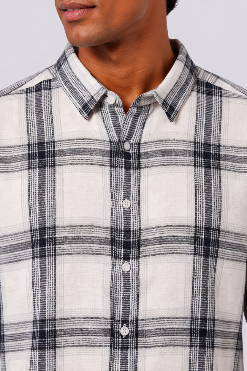 Mens Regular Fit White Checked Casual Shirt - Image 9