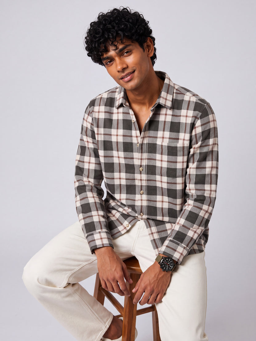Mens Regular Fit Green Checked Casual Shirt - Image 1