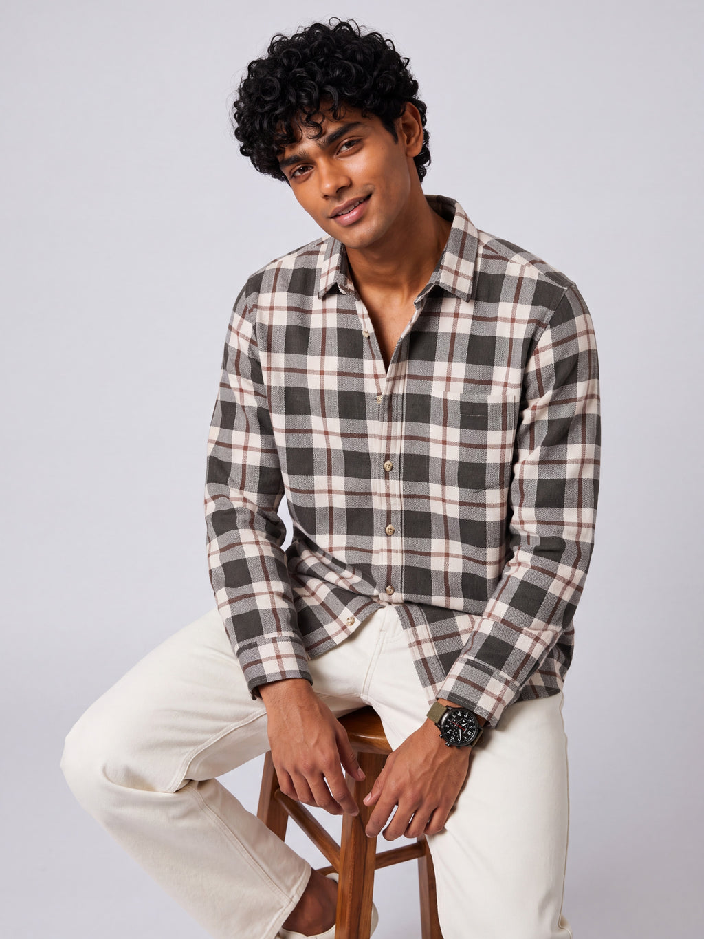 Mens Regular Fit Green Checked Casual Shirt - Image 1