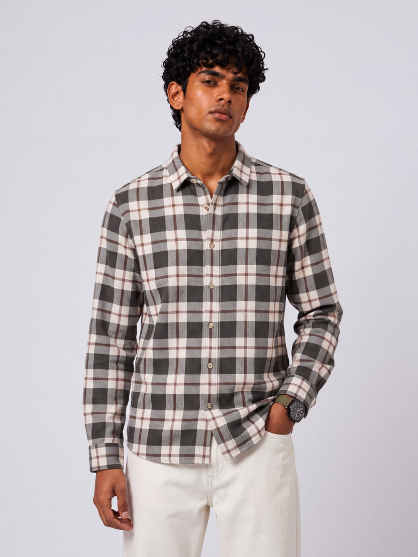 Mens Regular Fit Green Checked Casual Shirt - Image 2