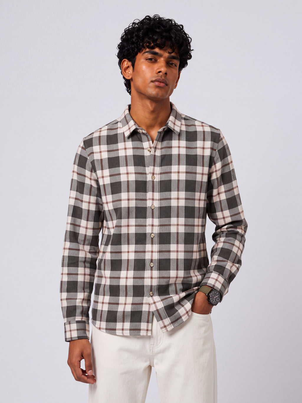 Mens Regular Fit Green Checked Casual Shirt - Image 2