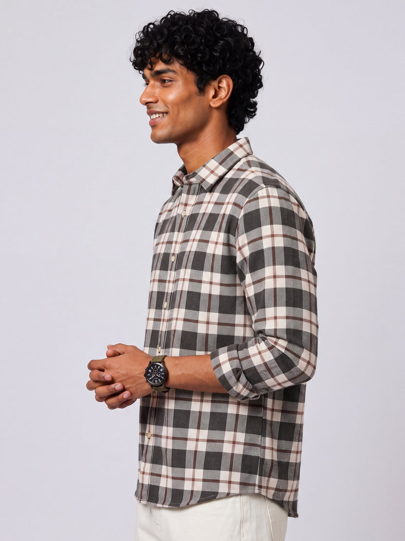 Mens Regular Fit Green Checked Casual Shirt - Image 4
