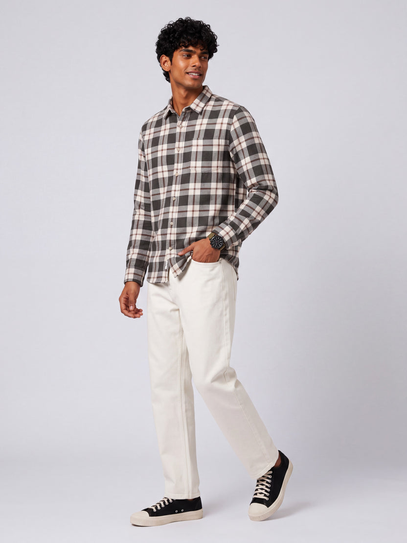 Mens Regular Fit Green Checked Casual Shirt - Image 6