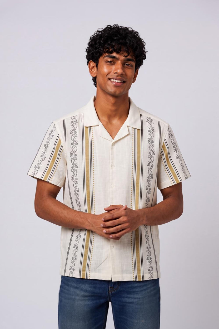 Mens Regular Fit Yellow Striped Casual Shirt - Image 2