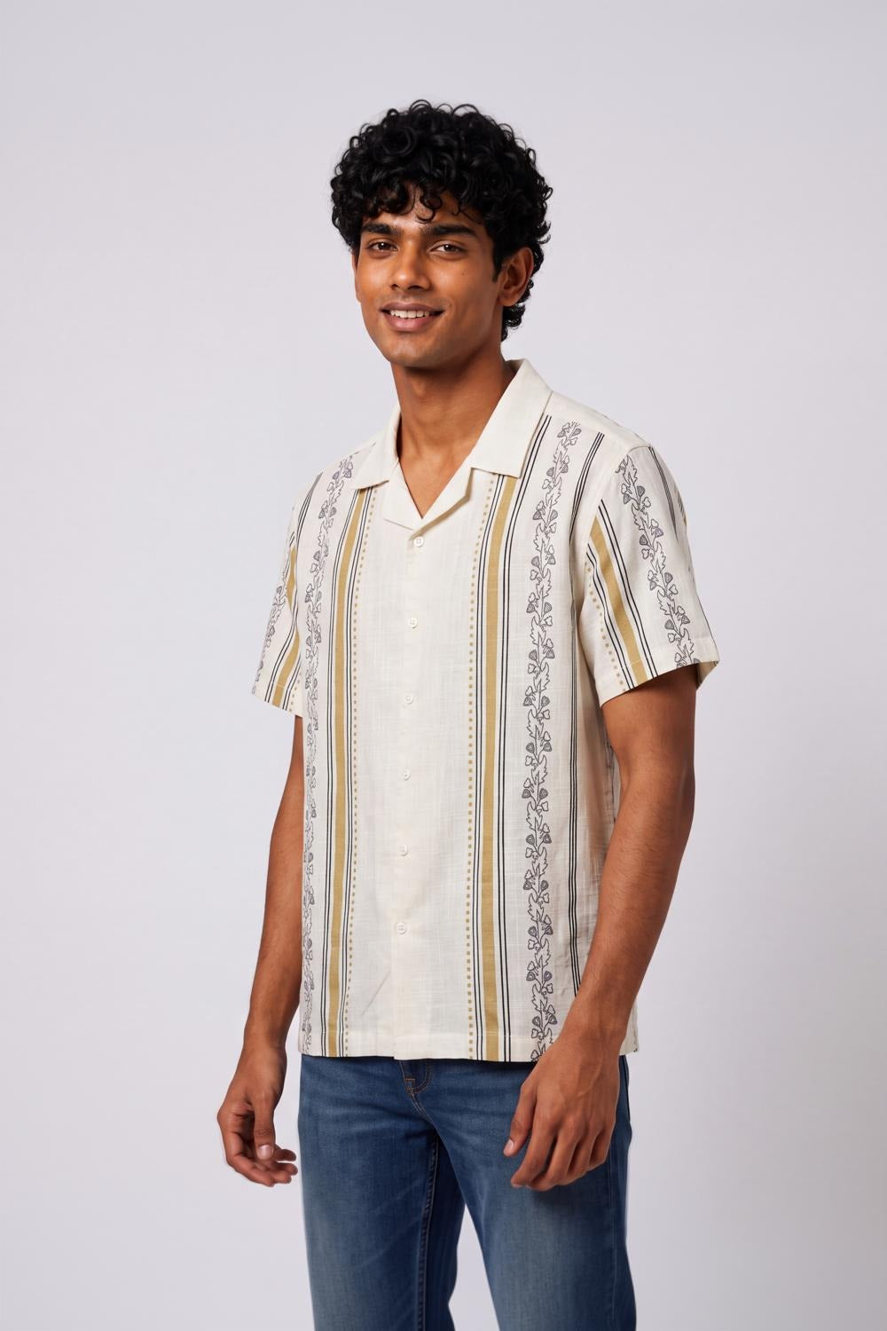 Mens Regular Fit Yellow Striped Casual Shirt - Image 4