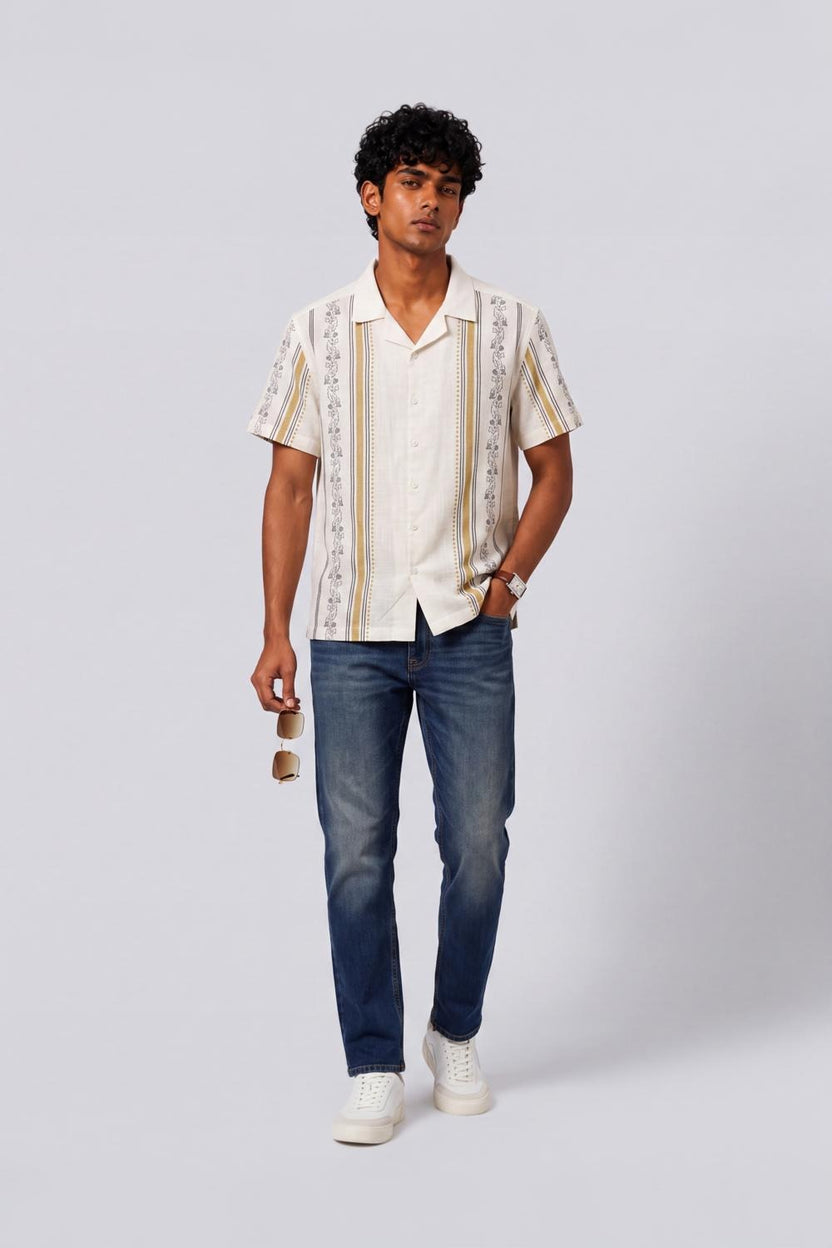 Mens Regular Fit Yellow Striped Casual Shirt - Image 6