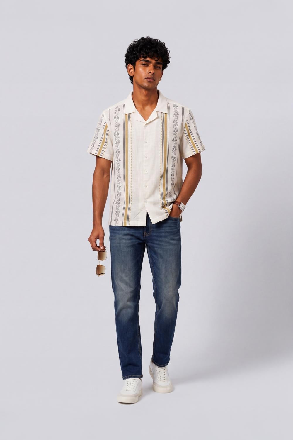 Mens Regular Fit Yellow Striped Casual Shirt - Image 6