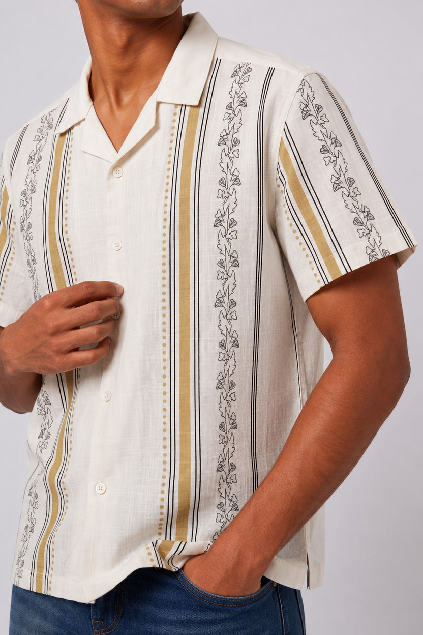Mens Regular Fit Yellow Striped Casual Shirt - Image 9
