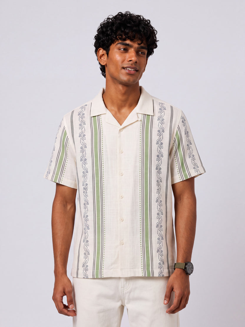 Mens Boxy Fit Green Striped Casual Shirt - Image 2